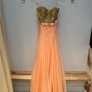 La Femme Gold and Peach Prom Dress
